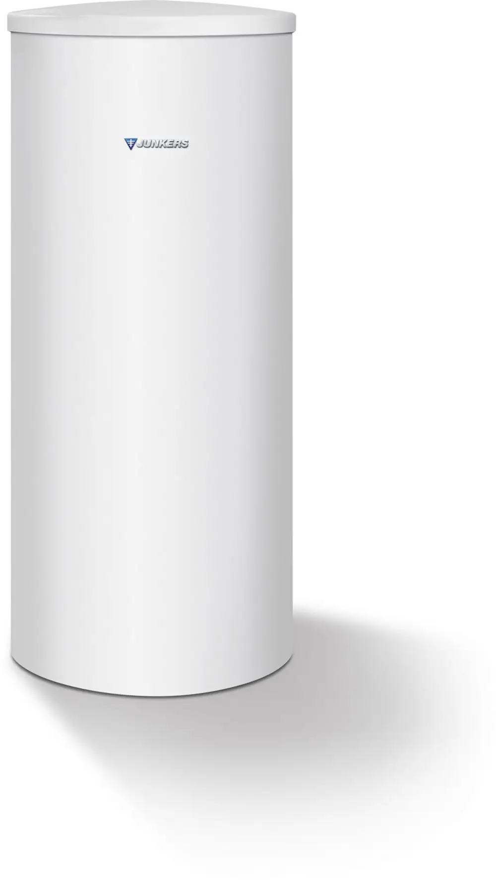 Weißer, zylindrischer Warmwasserspeicher aus emailliertem Stahl mit einem Logo von Bosch auf der Vorderseite und einer glatten Oberfläche.